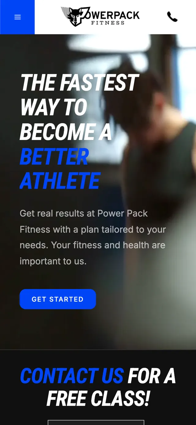 PowerPack Fitness home page on a phone