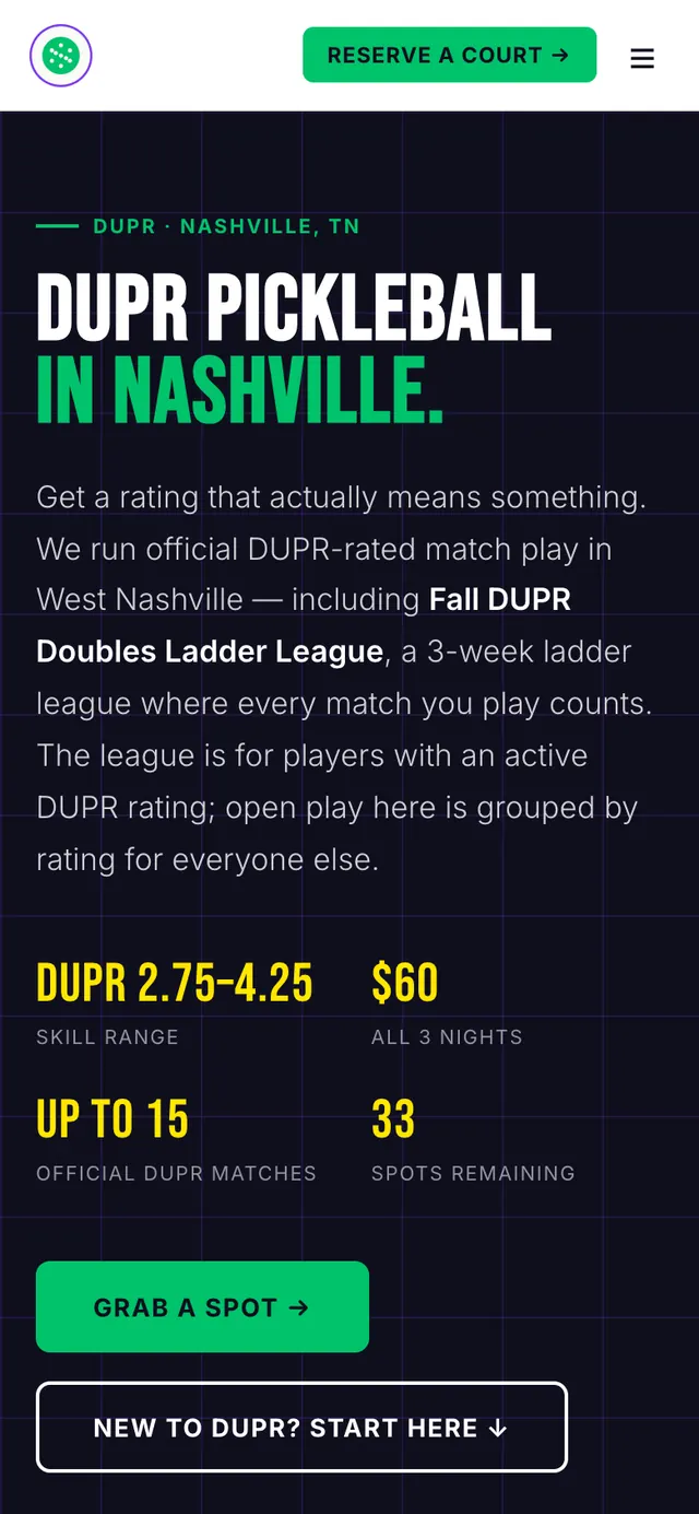 DUPR league landing page on a phone